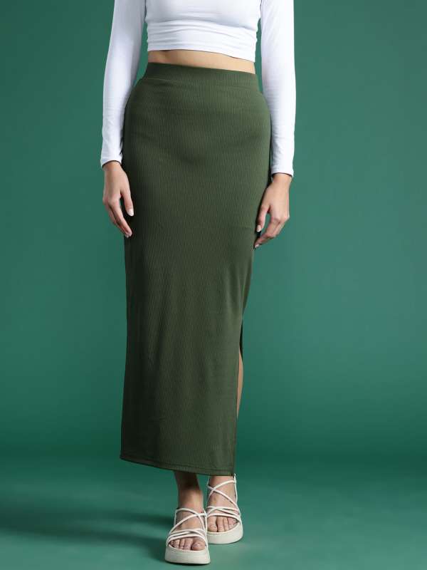 Olive Pencil Skirt Buy Olive Pencil Skirt online in India