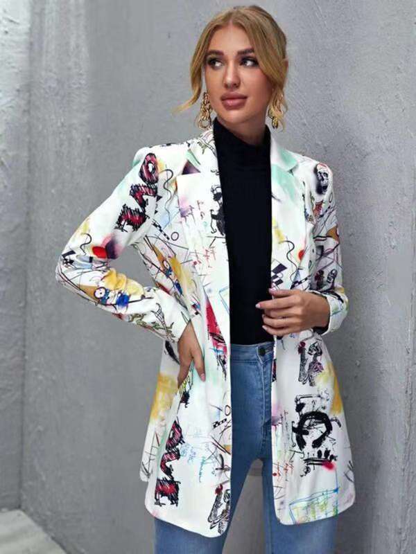 White printed blazer outlet