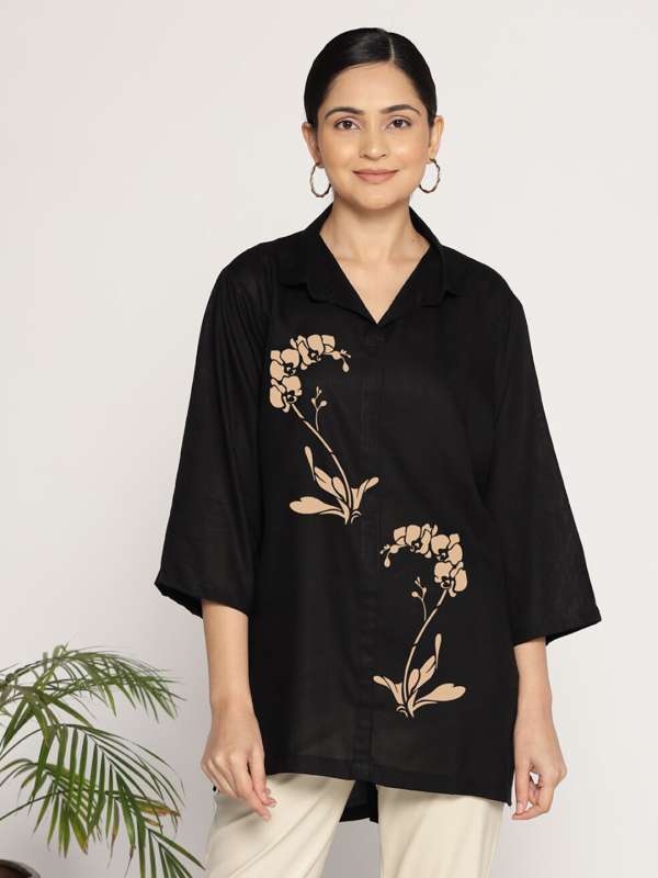 Black floral tunic top new arrivals