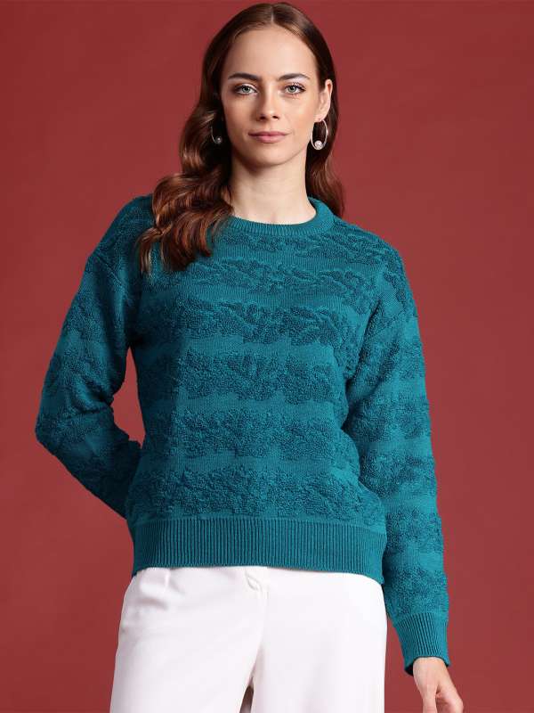 Women Teal Sweaters Buy Women Teal Sweaters online in India