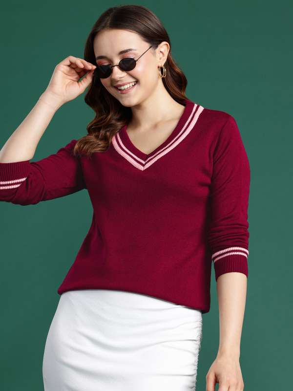 Maroon v neck sweater best sale