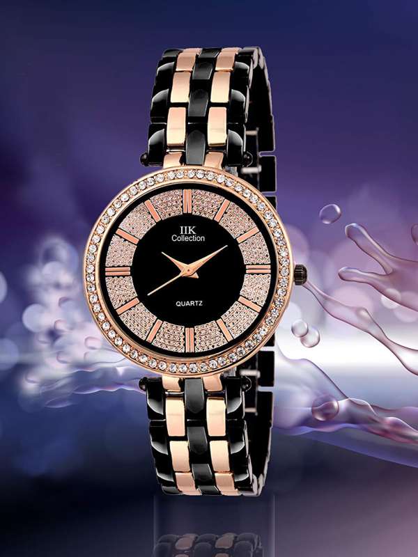 Iik black steel analog watch cheap