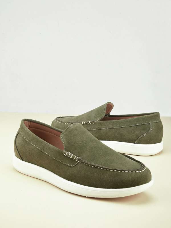 Olive green suede loafers top