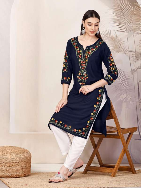 Myntra navy blue kurta clearance