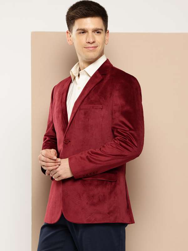 Maroon colour velvet blazer shop