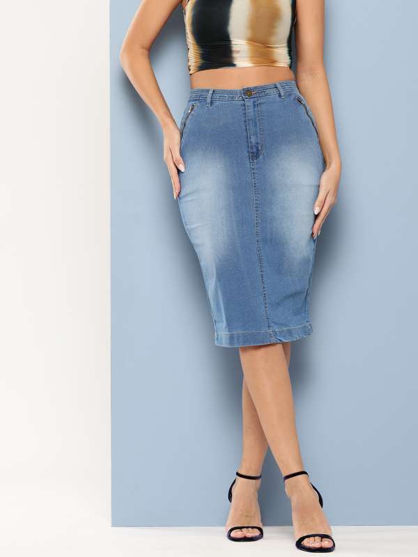 Knee Length Denim Skirt Buy Knee Length Denim Skirt online in India