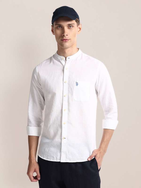 Us polo assn white linen shirt sale
