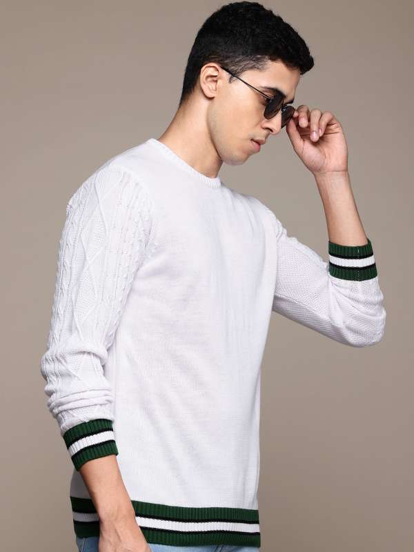 Men Solid White Sweaters Buy Men Solid White Sweaters online in India