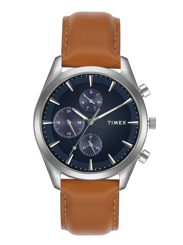 Men's watch timex leather strap discount
