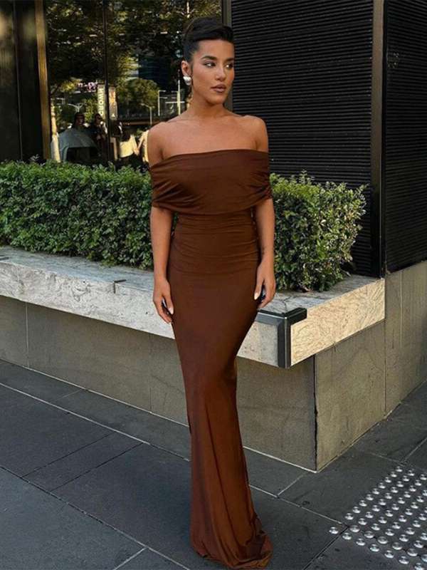 Off shoulder maxi dress online discount
