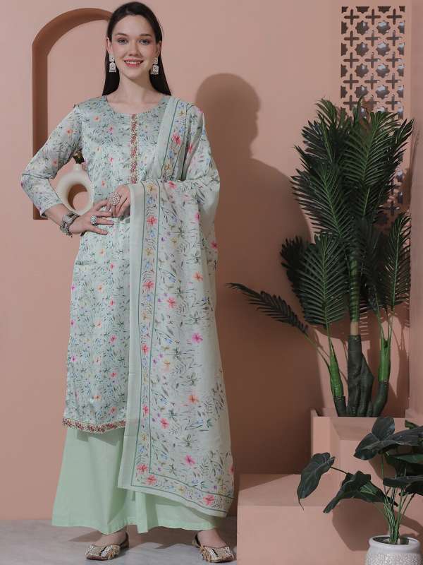 Olive Green Printed Satin Unstitched Dress Material Buy Olive Green Printed Satin Unstitched Dress Material online in India