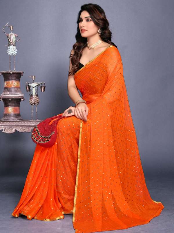 Orange Partywear Saree Buy Orange Partywear Saree online in India