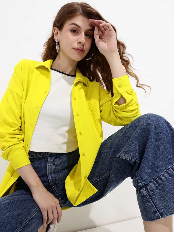 Neon yellow denim shirt deals