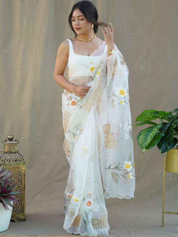 Myntra white saree online
