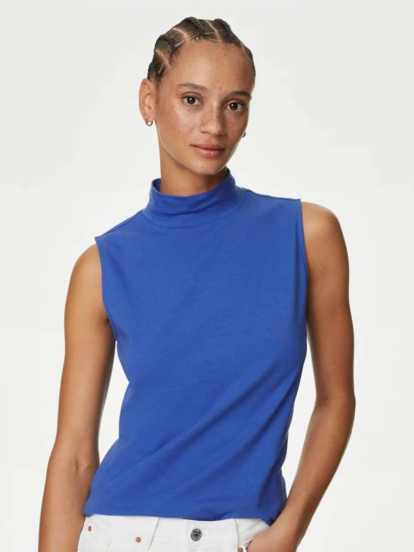 Blue high neck top on sale