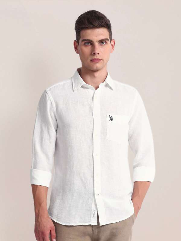 Us polo assn white linen shirt hotsell