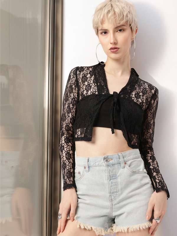 Womens black sheer top 2025