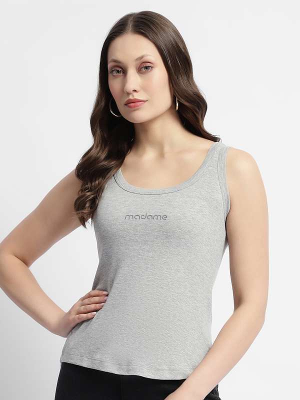 Madame Women Grey Melange Solid Top 8725385.htm Buy Madame Women Grey Melange Solid Top 8725385.htm online in India
