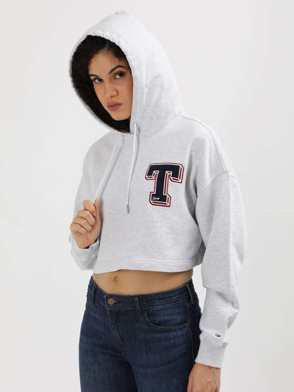 Tommy hilfiger grey cropped hoodie shop
