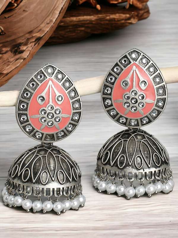 Rubans Silver Black Metal Jhumkas Buy Rubans Silver Black Metal Jhumkas online in India
