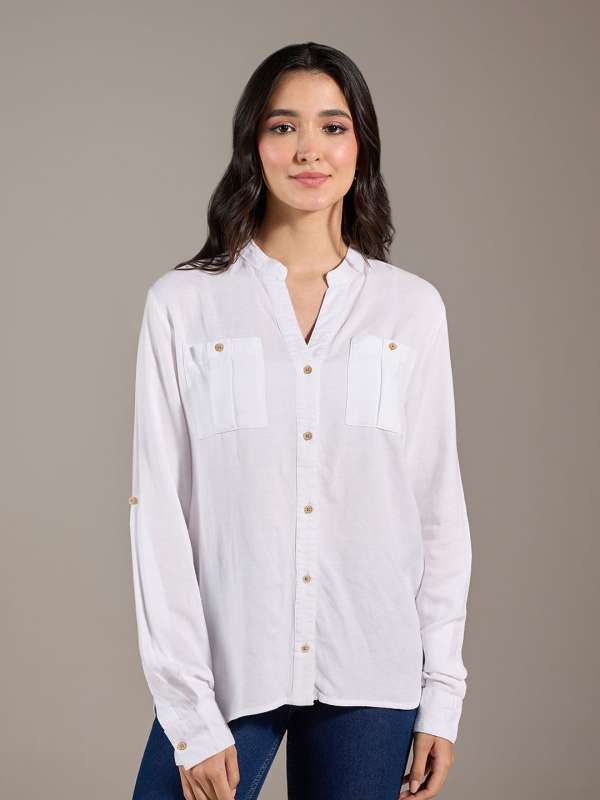 Mandarin collar dress shirt on sale