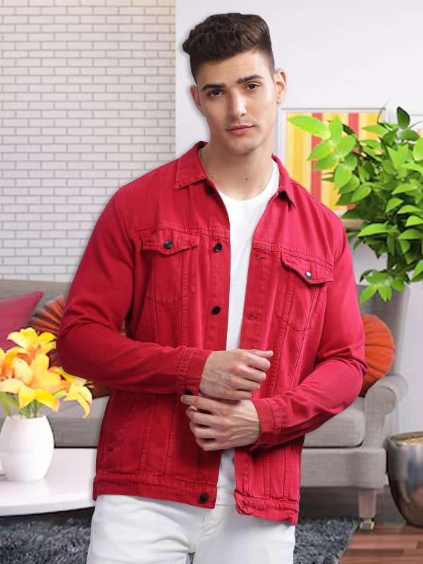 Red denim jacket cheap cheap