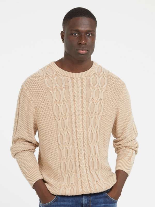 Guess Mens Long Sleeve Honeycomb Stitch Sweater Jet Buy Guess Mens Long Sleeve Honeycomb Stitch Sweater Jet online in India