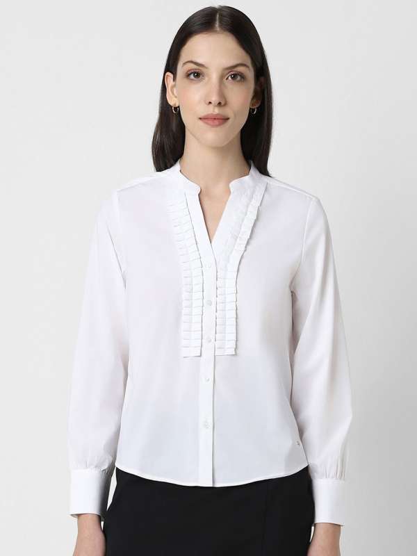 Chinese collar formal shirts for ladies clearance