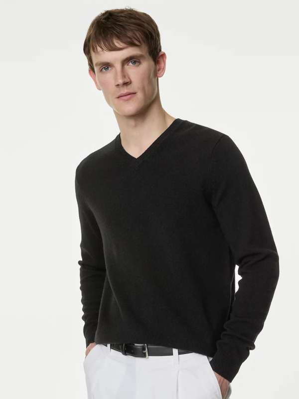 Marks Spencer Black Solid V Neck Sweater Buy Marks Spencer Black Solid V Neck Sweater online in India