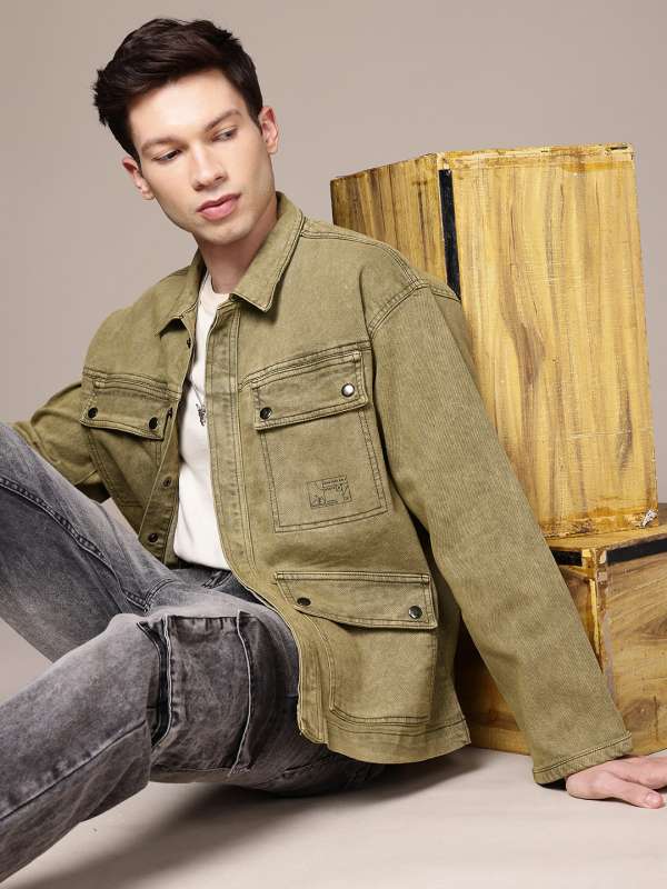 Green jean jacket men sale