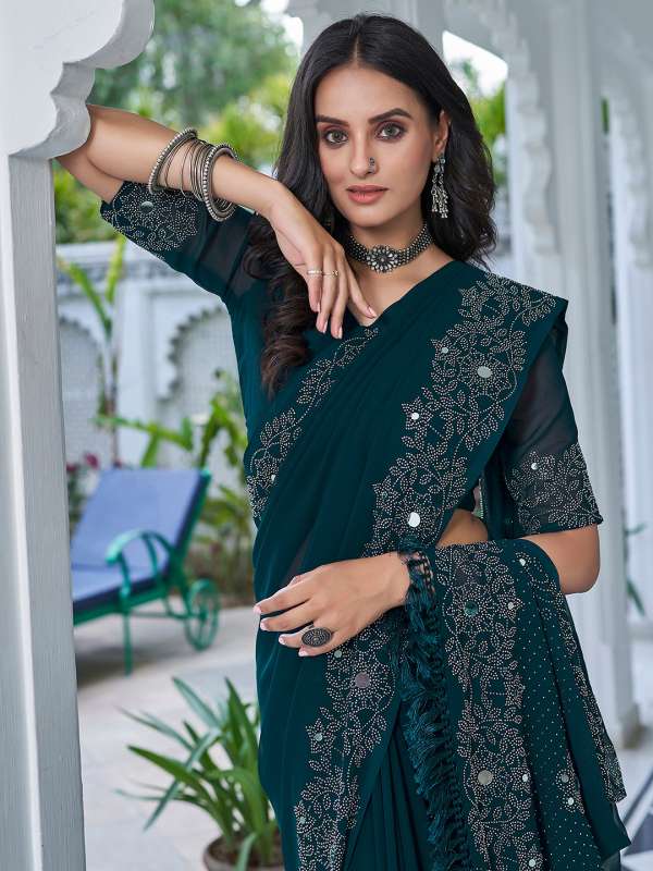 Myntra mirror work sarees cheap
