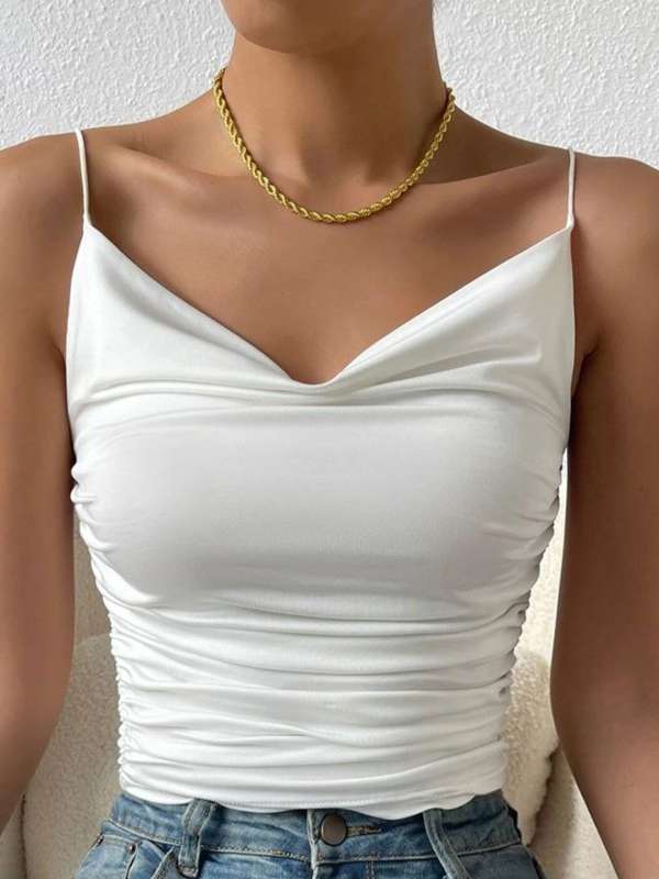 White satin sleeveless top cheap