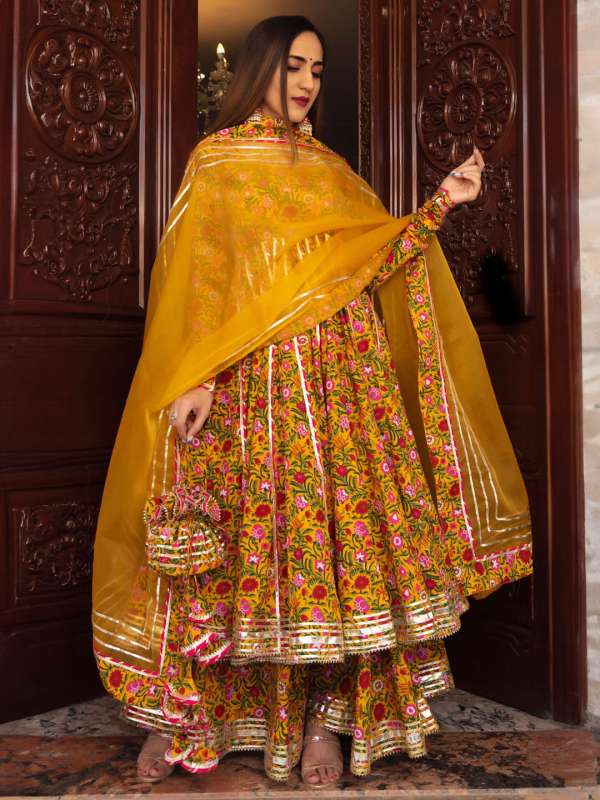 Yellow suit with plazo discount