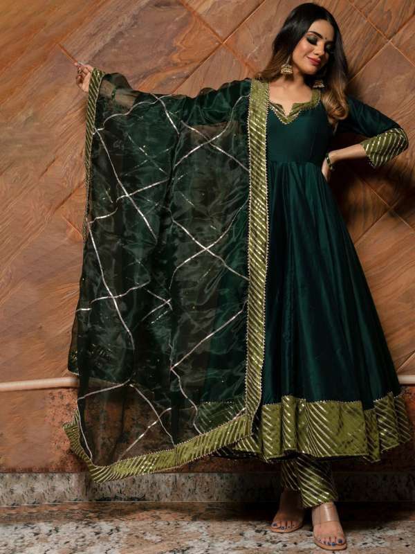 Green colour anarkali dress sale
