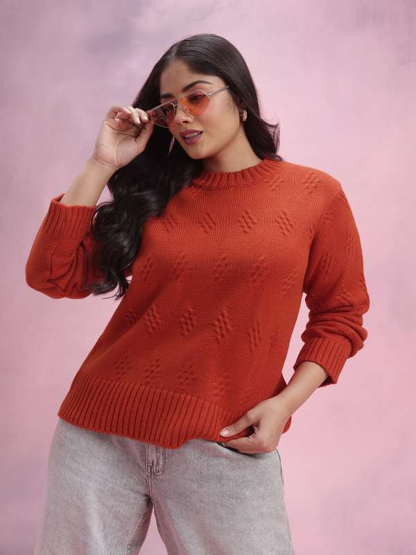 Dressberry Women Rust Orange Self Design Pullover Sweater Buy Dressberry Women Rust Orange Self Design Pullover Sweater online in India