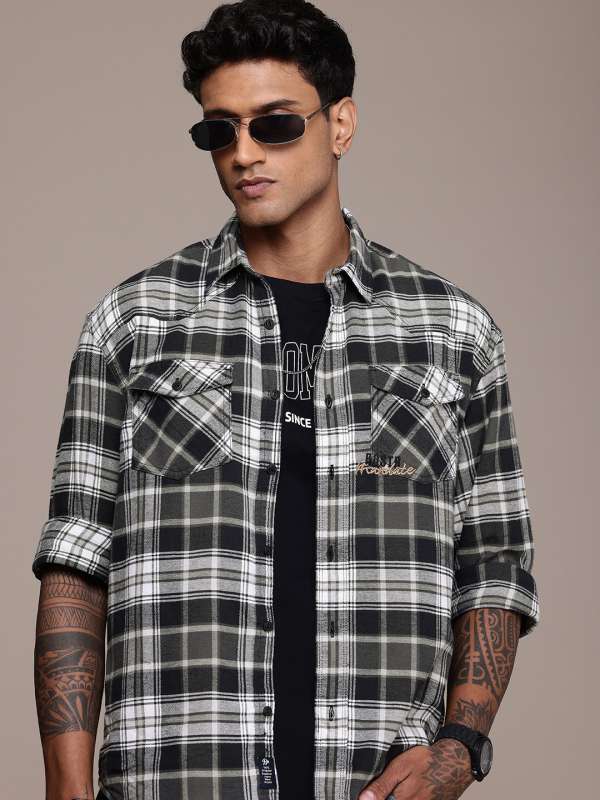 Black check shirt mens india outlet