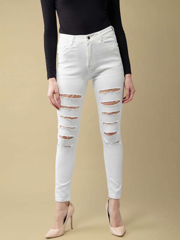 Girls white ripped jeans online