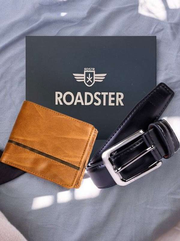 Branded leather belt and wallet gift set sale