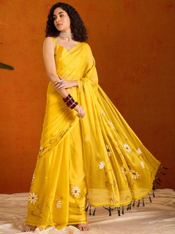 Myntra yellow saree outlet