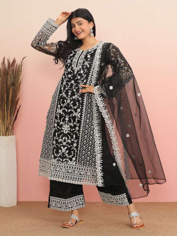 Black Net Embroidered Dress Material Buy Black Net Embroidered Dress Material online in India
