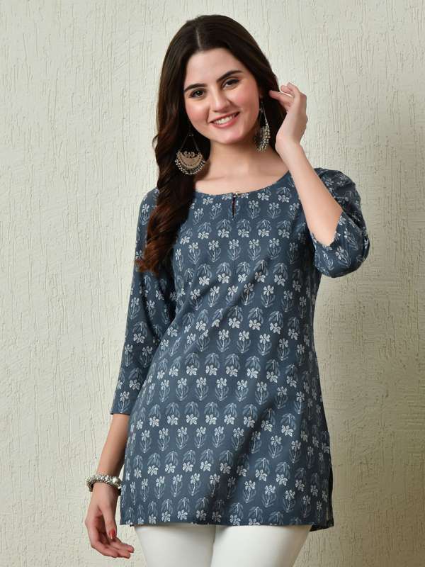 Women Round Neck Grey Kurtis Buy Women Round Neck Grey Kurtis online in India