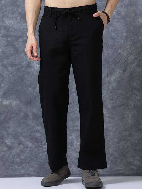 Men's black linen trousers clearance