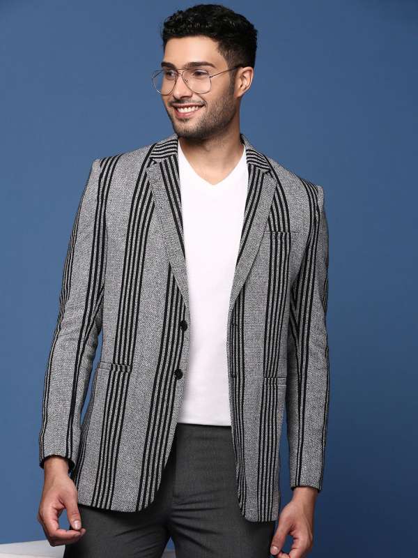 Grey and white striped blazer on sale