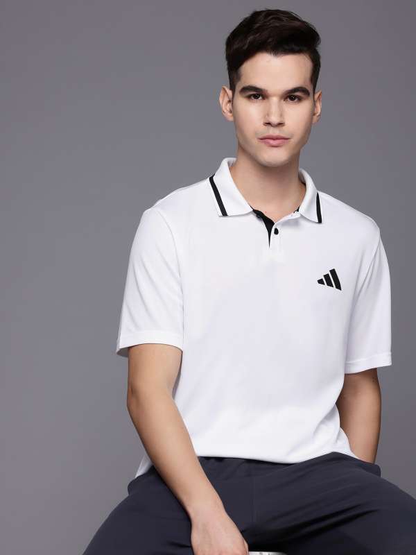 Adidas white t shirt with collar clearance