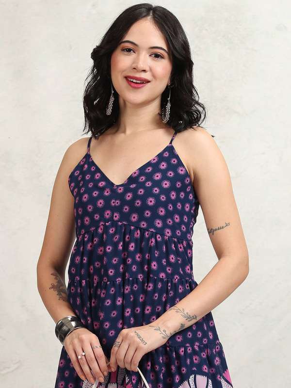 Vishudh Navy Blue Printed Maxi Dress Buy Vishudh Navy Blue Printed Maxi Dress online in India