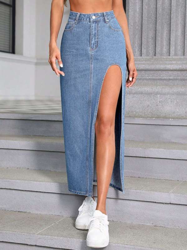 Long jean skirts online shopping deals