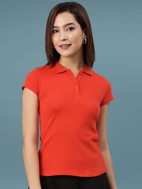 Orange collar t shirt top