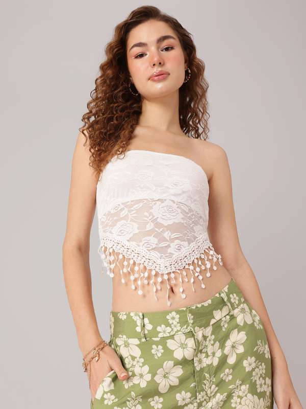 Lace White Crop Top Buy Lace White Crop Top online in India