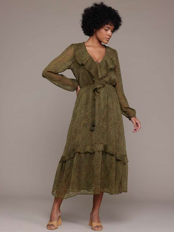 Green dress mango shop