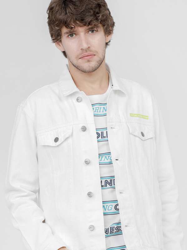 Long white jean jacket best sale